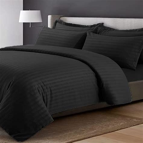 Plain Black Stripe Bed Sheet With 2 Pillow Covers with 2 Pillow Covers