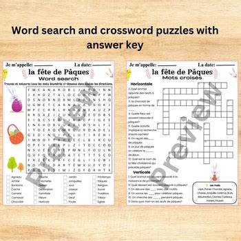 French easter word search and crossword activities La fête de Pâques