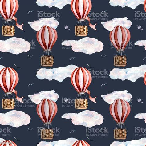 Retro Hot Air Balloons Vintage Style Watercolor Illustration Seamless