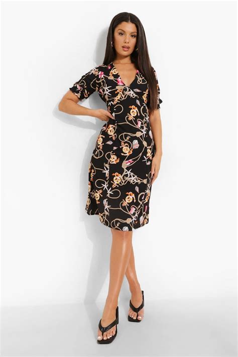 Printed Midi Tea Dress Boohoo Uk