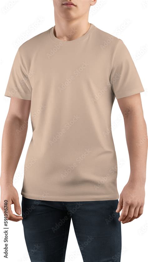 Mockup Nude Tan Canvas Bella T Shirt On Guy Png Front View Stock