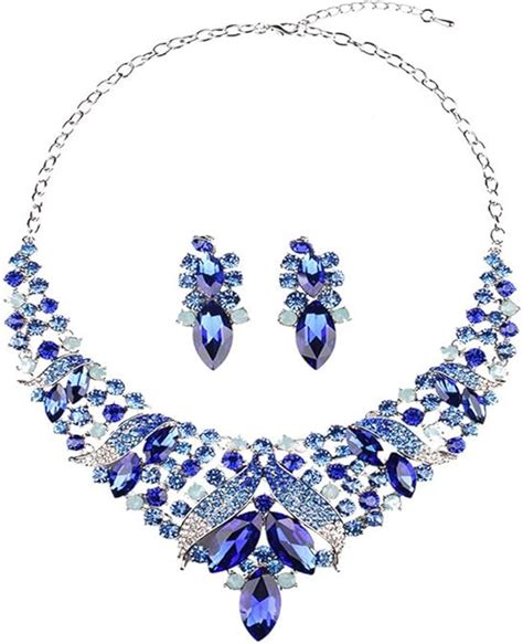 Dgmj Royal Blue Necklace And Earring Set Wedding Stylish Bling Jwellery