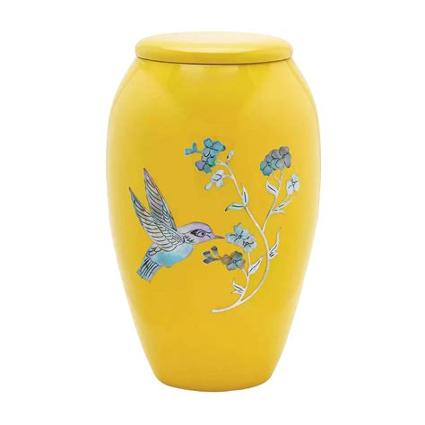 Aluminum Cremation Urn Adult Yellow Hummingbird Designer Urn For