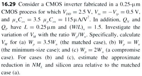 Solved 16 29 Consider A CMOS Inverter Fabricated In A 0