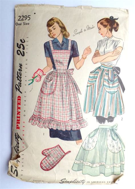 Vintage Pattern Simplicity 2295 Apron 1940s 1948 Apron Pattern Etsy