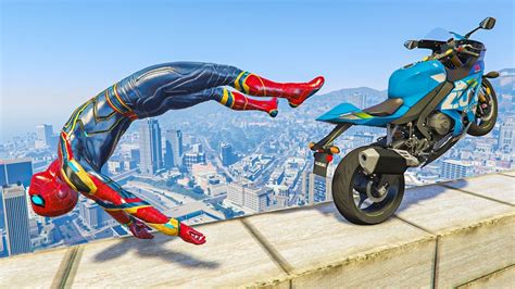 Gta 5 Iron Spiderman Motorcycle Stunts Fails Ragdolls Ep 13 Euphoria Ragdolls Youtube