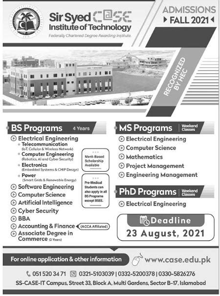 Sir Syed Case Institute Of Technology Admissions 2021 Result Pk