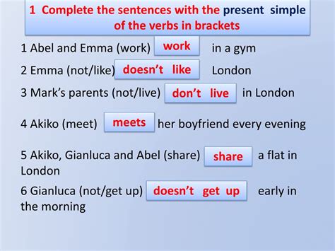 Ppt Complete The Sentences With The Present Simple Of The Verbs In