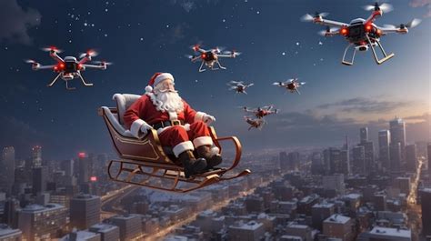 Premium AI Image | Santa Claus riding a hightech sleigh powered by ...