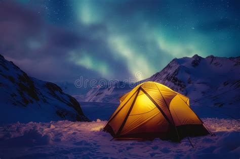 Camping with a Tent on the Background of the Northern Lights in the ...