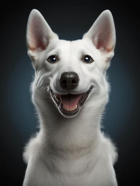 Retrato Lindo Perro Blanco Akita Shiba Inu En Estudio Sobre Fondo