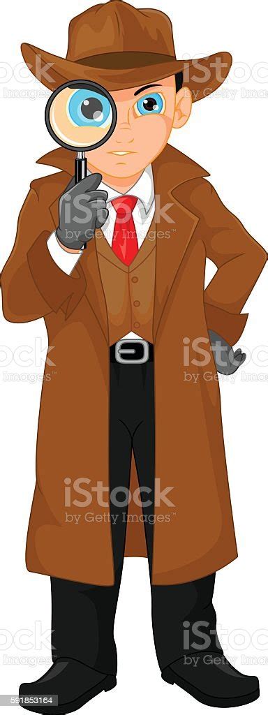 Boy Detective Looking Through Magnifying Glass Stock Illustration