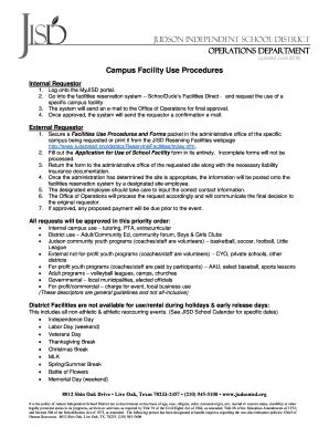 Fillable Online Judsonisd Campus Facility Use Procedures Judsonisd