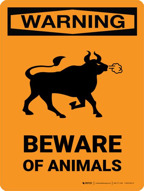 Warning Beware Of Animals Portrait Wall Sign