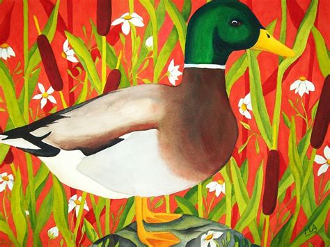 Duck At Sunset Painting Watercolor Art