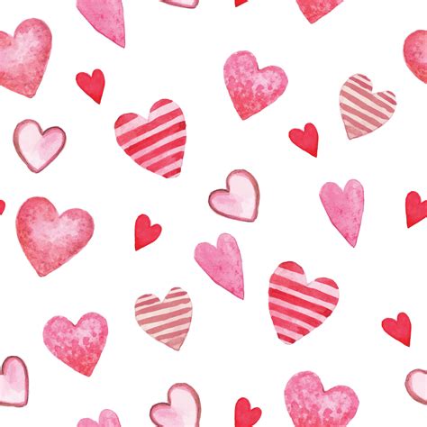 Watercolor Seamless Pattern With Cute Pink Hearts On A White Background