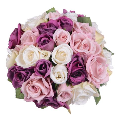 2 Pack Artificial Flowers Rose Bouquet Fake Flowers Silk Plastic ...