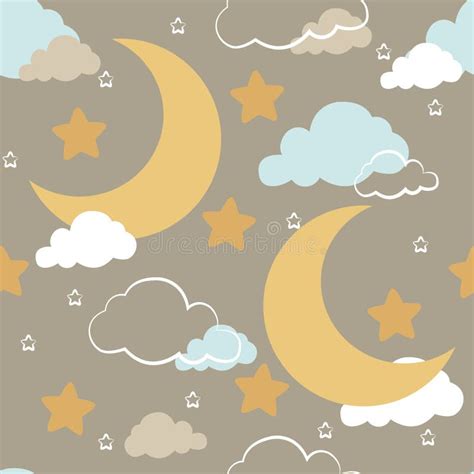 Cute Cartoons Pattern Moon Cloud Stars Seamless Pattern Stock Vector