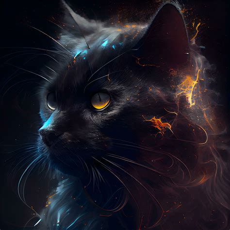 Mystical black cat with fire effect. 3D rendering., Image 23181434 ...