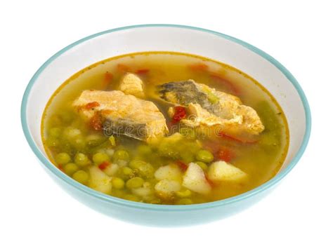 Sopa Vegetal De Los Pescados Con Los Salmones Foto De Archivo Imagen