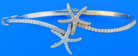 Starfish Bangle Bracelet 14K 2 Tone Diamonds Island Sun Jewelry