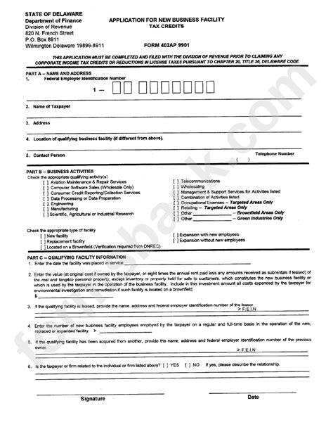 Form Ap Application For New Business Facility Tax Credits