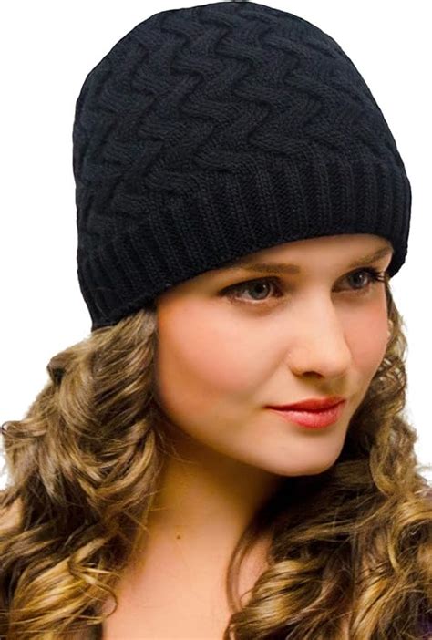 Entire Empire 50 Wool Black Beanie For Women Two Layers Very Warm