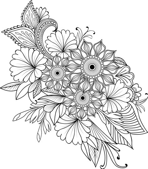 Doodles Flower Coloring Pages Hand Painted Vector Sketch Zen Doodle