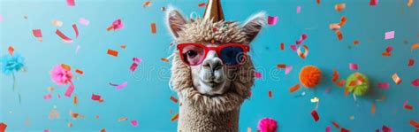 Festive Alpaca With Party Hat And Sunglasses Celebrating Happy