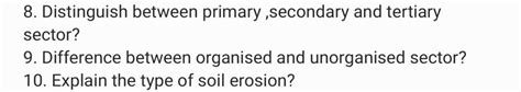 8 Distinguish Between Primary Secondary And Tertiary Sector9 Differe