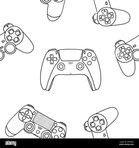 Seamless Pattern Of Game Controllers Vector Illustration In Hand Drawn