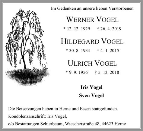 Traueranzeigen Von Gedenken Vogel Trauer In Nrw De