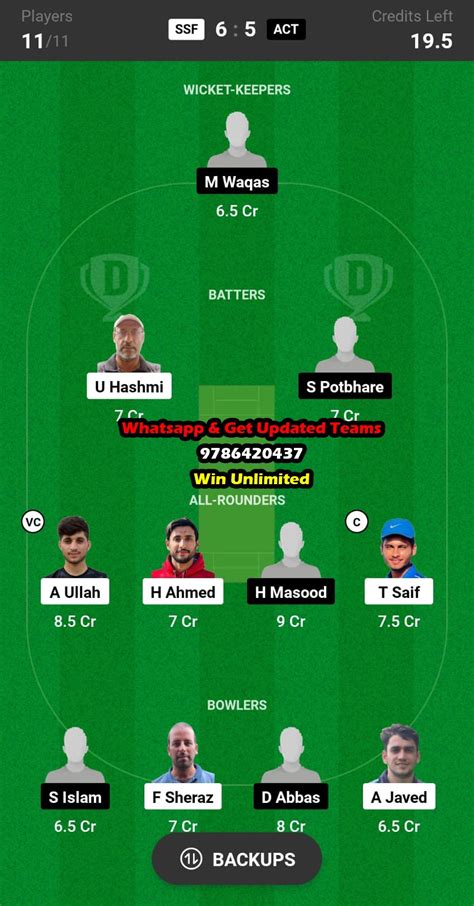 SSF Vs ACT 10th Match Dream11 Team Fantasy Prediction