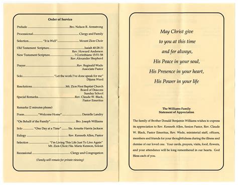 [funeral Program For Deacon Donald Benjamin Williams September 10 1999] Page 4 Of 5 The