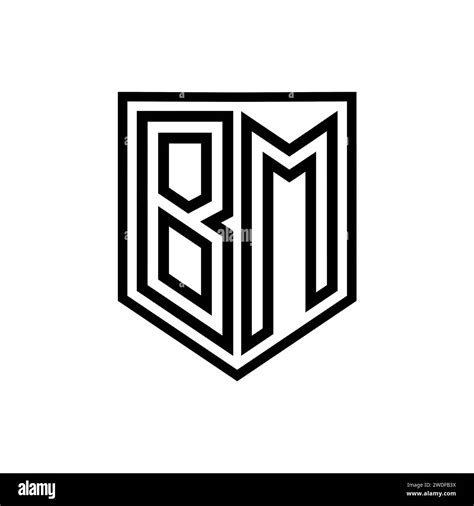 BM Letter Logo Monogram Shield Geometric Line Inside Shield Isolated