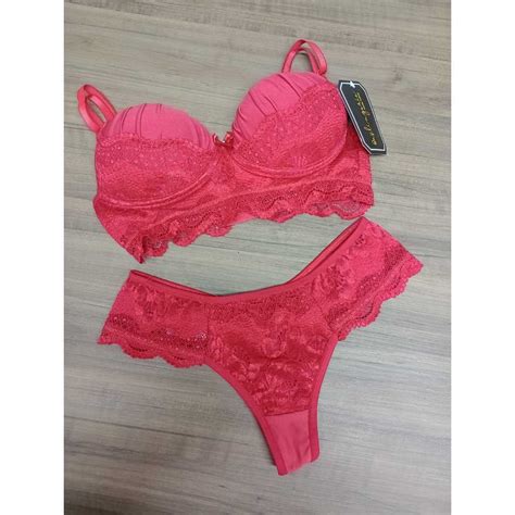 Conjunto Lingerie De Renda Feminino Calcinha E Sutiã Bojo Shopee Brasil