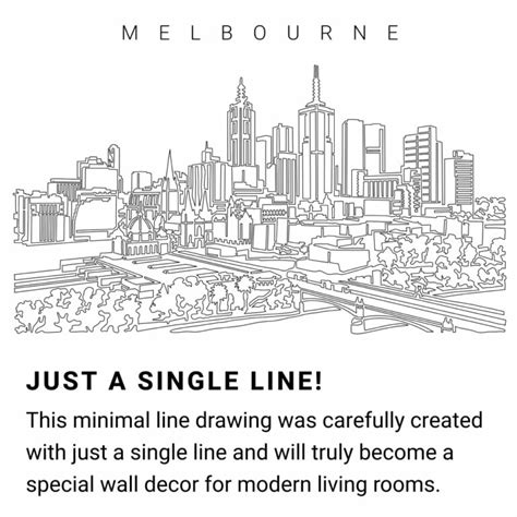 Melbourne Skyline Art Print Premium One Line Drawing Wall Art