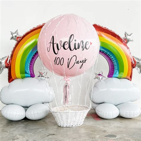 Personalised Name Helium Hot Air Balloon Gift Basket Pastel Pink