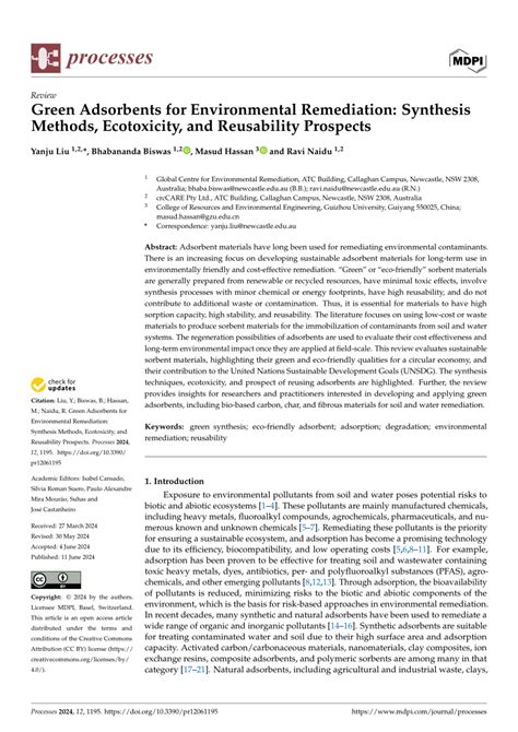 Pdf Green Adsorbents For Environmental Remediation Synthesis Methods