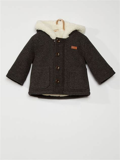 Manteau Capuche Style Lainage Gris Fonc Kiabi