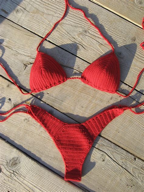 Crochet Bikini High Hip Brazilian Crochet Bikini Set Red Etsy