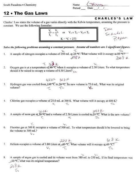 Charles Law Worksheet Answers Boyles Law Worksheet Worksheet Free