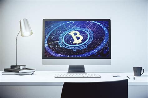 Conceito criativo de bitcoin na renderização 3d do monitor de