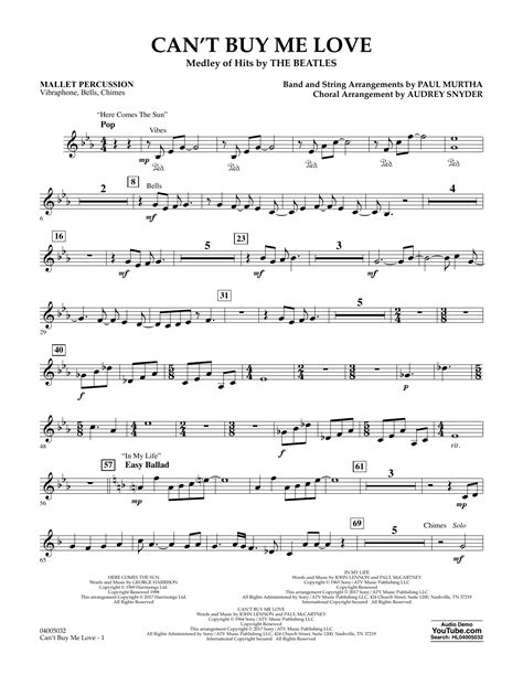 Cant Buy Me Love Mallet Percussion Sheet Music Paul Murtha Concert Band