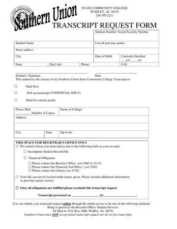 Transcript Request PDF Forms FormsPal