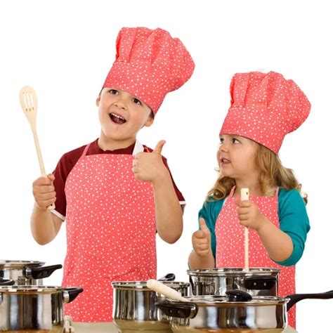 Kids Apron Chef Hat Set Adjustable Cotton Aprons With 2 Pockets Cute