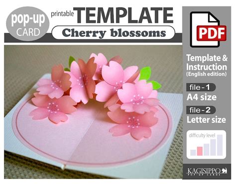 Templatepop Up Card Cherry Blossoms Pdf Digital Download Etsy