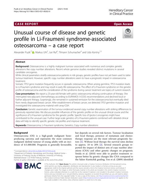 Pdf Unusual Course Of Disease And Genetic Profile In Li Fraumeni