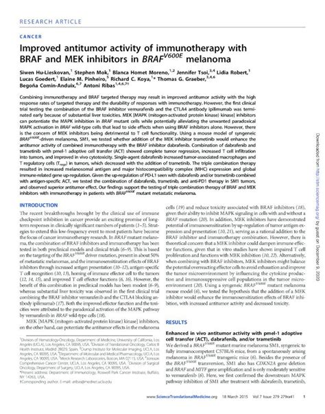 Pdf Braf And Mek Inhibitors In Brafv600e Melanoma Cancer Improved Antitumor Activity Of