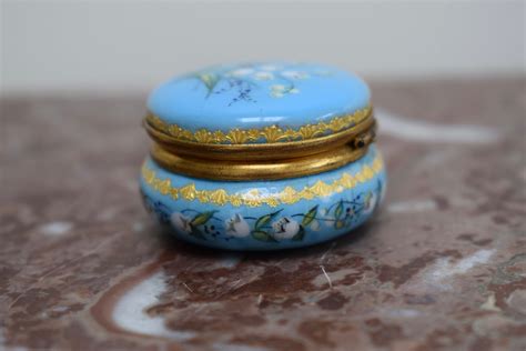 Victorian Enamel Pill Box Lily of the Valley Blue Turquoise – Charmantiques